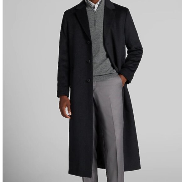 Jos A. Bank Black Wool/Cashmere Long Topcoat SIZE 46L - Picture 1 of 11